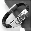 Charm Bracelets Top Quality Stainless Steel Handcuffs Bracelet Psera Hombre Handmade Braided Black Genuine Leather Jewellery Drop Deli Dhqlb