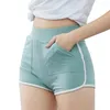 Short actif Yoga de coton causal pour les femmes 2024 Summer Sports Fitness Skinny Slim Pocket High Wistre Stretchy Gym Vêtements Pantalons courts