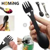 Ensembles de vaisselle Camping Fork Spoon Ioxless inoxyless 10 en 1 Flétware intégré Multi Tool peut ouvrir la bouteille de couteau à l'extérieur Ustensi de camp de camp