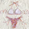 Kvinnors badkläder sexig mikro halter triangel bikinis set blommig tryck badkläder kvinnor mini thong baddräkter sträng snörning baddräkt biquinis y240402