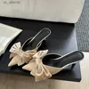 Dress Shoes Liyke Designer Butterfly Knot Women Pumps Slippers Sexy Pointed Toe Thin Heels Wedding Banquet Mule Ladies Sandals H240403