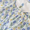 Vêtements d'été pour bébés filles, 2 pièces, broderie de fleurs de tulipes, col rond, mode douce, manches courtes, short à pain frais