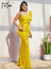 Robes décontractées Missord Jaune Sequin de mariage robe de fête de fête femme élégante one épaule volant bodycon sirène promotion de bal robe longue