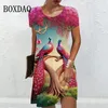 Vestidos casuais impressão 3D Mulheres 2024 Cenário de verão Impressão Pacock Pacock Dress A-line Dress Mini Party Mini Party