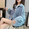 Vintage Solid Jean Jacket for Women Fashion Single Breasted Turn Down Collar Coats Female Streetwear Denim 240319