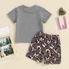 Roupas Conjuntos de roupas infantil infantil meninos roupas de verão cactus letra impressão de manga curta camisetas tops shorts elásticos de cintura 2pcs