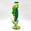 1pc,11.8in,Glass Bubbler With Fixed Diffuser Downstem Water Pipe Bongs,Hand Painted Colored Polymer Clay Bong With 420 Pattern,Glow In Dark,Borosilicate Glass Pipes