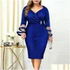 Plus Size Dresses Summer High Waist Bodycon Dress Women Elegant Y V Neck Bright Silk Mesh Evening Party Drop Delivery Apparel Womens Dhogp