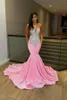 Sparkling Ctysals Rhinestones Pink Mermaid aftonklänningar för afrikanska kvinnor Glitter paljett Slim and Flare Special Endan PROM -klänningar plus storlek Vestidos CL3452