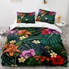 Sängkläder set palmblad täcke täcker kung full bananblommor set hawaiian tropisk grön 2/3 st polyester täcke