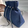 Sac à bandoulière simple pour femmes, marque de luxe, sac sous les bras en Denim, Double chaîne, grand sac à dos en Denim, grande capacité 36cm