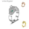 Topkwaliteit 1to1 originele vrouwelijke ontwerper Carter Leopard Head Cheetah Emerald volledige diamant ingelegde luipaard open mode originele designer logo grave ring