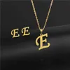 Pendant Necklaces A-Z 26 charm Initial Necklace And Stud Earrings Jewelry Sets Alphabet Pendant Chain Letter mom Gifts Drop Shipping