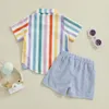Kledingsets Baby Kids Jongens Shorts Set Gestreept shirt met korte mouwen en elastische taille Peuter Zomeroutfit