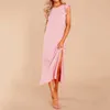 Casual Dresses Fashion Summer 2024 Pure Long Womens Round Neck -Sleeved Loose Dress Style A Line Slit de Fiesta
