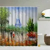 Tende per doccia scenario di pittura a olio impermeabile alberi da bagno 3d stampa con ganci tende o tappetino