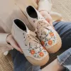 Boots New Embroidered Linen Casual Shoes Simple Versatile MidTop Booties Fashion LaceUp Craft Cloth Shoes Womens Shoes