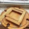 Mobilyalar Mesa de Piknik Plegable de Madera Para Dışları Con Soporte de Vidrio Escritorio Redondo Estante de Copa de Vino Mesa de Camp