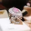 Cluster Rings Light Luxury Niche Pink Drop Ring Super Flash Shiny Zircon Ladies 925 Silver Jewelry Premium Banquet Party Accessories
