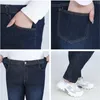 Klassieke blauwe dames pant jeans 9xl 140 kg 7xl 6xl plus maat grote hoge taille elastische denim broek vrouwelijke casual slanke broek 240403