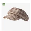 Bérets chapeaux octogonaux pour les femmes Plaid d'automne d'hiver Cap Vintage Beret Casual Simple Painter Femme