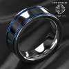 Banden 8mm heren tungsten carbide ring dubbele blauwe streep trouwband ring comfort fit gratis verzending