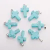 Colares pendentes Colar de atacado Mulheres Presente 18 25mm 24pcs Charms Natural Stone Cross Pingents