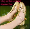 Boots 2017 Latin Dance Shoes Woman High Heel Sier Gold Ballroom Ballroom Shoes Girls Glate Bliter مغلق أحذية الصلصا 5 سم 8 سم كعب