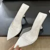 Kleiderschuhe Frauen Pantoffeln Streetstyle PVC Transparent High Heels Party Sandalen Fashion Spoted Toe Summer H240403