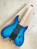Gitarr av hög kvalitet anpassad blå huvudlös elektrisk gitarr lönn hals svart tillbehör gratis frakt