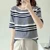 Women's T Shirts Ice Fashion Knit Short-sleeve Summer One-collar Mid-sleeve Loose T-shirt Thread Half Sleeve Cotton And Linen Top