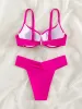 Draag sexy underwire bikini dames hete roze push omhoog tweedelig zwempak 2023 mujer zomer vast gesneden badpak hoge taille badkleding