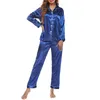 Accueil Vêtements Femmes Satin Party Pyjamas Set Woman 2 Pieces Pijamas Manches longues Casual Hortwear Spring Automne Pyjama sets Loungewear
