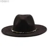 Breda brim hattar hink mode kvinnor fläsk paj hatt mocka platt fedora dam gentleman gambler panama trilby band storlek 58 cm yq240403