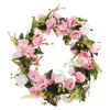 Couronne de fleurs décoratives avec lumières décor artificiel pour porte d'entrée fleur d'été mariage extérieur mariage suspendu rustique eucalyptus maison