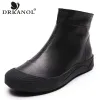 ブーツDrkanol Autumn Winter Funing Leather Flat Ankle Ankle Boots for Wame Warm Boots SideZipper Soft Cour Leather Botas H8066