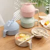 5Pcs Wheat Straw multifunctional with lid bowl spoon fork chopsticks Eating Dinnerware Set Anti-hot bowl Microwavable Bowl