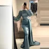 Party Dresses Muslim Mermaid Evening Long Sleeve High Neck Satin Appliques Prom Dress 2024 Formal Mother