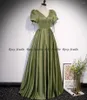 Vestidos de festa 2024 Prom verde de oliveira com mangas curtas v pescoço A-line Corset Back Night Vestor Formal Wedding Dress