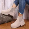 Bottes Bottes pour femmes printemps et automne Nouveau groupe élastique Bottes courtes Fashion Boots de style britannique Round Toe Platform Boots