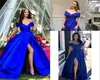 2020 Split Off the Shoulder Sleeveless Evening Party Wear Royal Blue A Line Sexy Prom Dress5062630