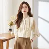 Dames blouses naviu dunne vaste knop elegante Koreaanse formele dames kleding casual kantoor dame losse stand kraag ruches shirt lente