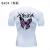 Herren-Shorts Fitness Fitness T-Shirt Sport Sport Butterfly Print kurzärmelig laufen enge Sommer-Sportswear Schnelltrocknen Top M-3xl