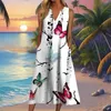 Casual Dresses Summer Tank Long Dress Women V-Neck Sleeveless Button Maxi Fashion Ladies Pockets A-Line Bohemian Printed