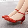 SURES Buty Pumps Women Heeled Sandals Wedding Rhinestone Burzacz pasek Pu 5 cm cienkie obcasy nowość PROM Ciemnoniebieski H240403CJM6