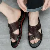 Sandali vera pannelli in pelle per uomo Summer Sale Slides Sandals maschio spiaggia scarpe scarpa