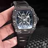 Luxury Mens Mechanics Watches Richa M Wristwatch Leisure Mens Transparent Shell Automatisk mekanisk klocka Personlighet Full Hollow Crystal E0qa