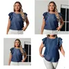 Womens Plus Size T-Shirt Sommer New Lose Ruffled Fi Solid Farb Ärmeln Bluse Große elegante weibliche Pfollover Tops 2023 X5WV Drop Dh7jy DH7JY