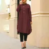 Ropa étnica Estilo musulmán árabe para mujeres Temperamento de faldas largas de color sólido botón de manga de manga za