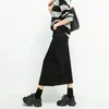 Saia jeans dividida para mulheres de alta cintura solta Aline coreana Saias pretas elegantes Moda de primavera 240326
